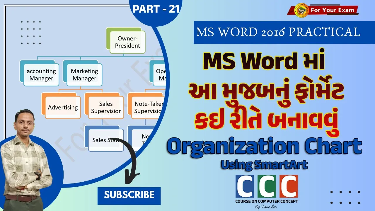 22 Video 21 ｜ CCC ｜ How to make Organization Chart in MS Word 2016